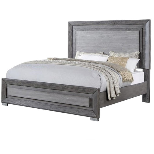 Reno King Bed w LED Headboard & Metal Bracket Legs | Gray Wood