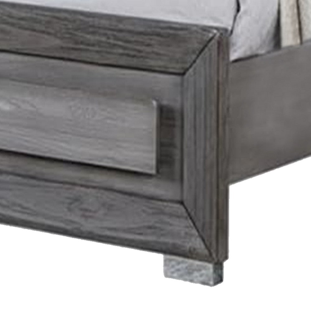 Reno Queen Bed w LED Headboard & Metal Bracket Legs | Gray Wood BM342600