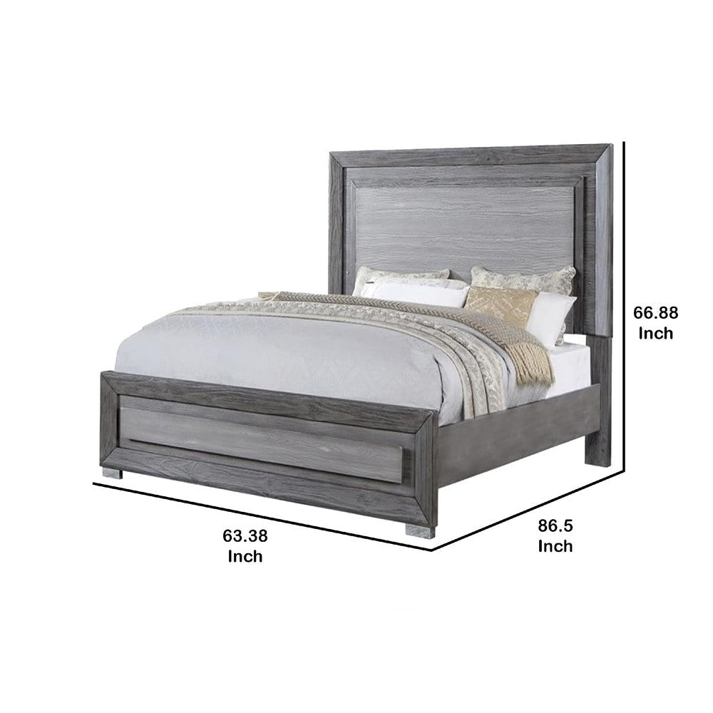 Reno Queen Bed w LED Headboard & Metal Bracket Legs | Gray Wood BM342600