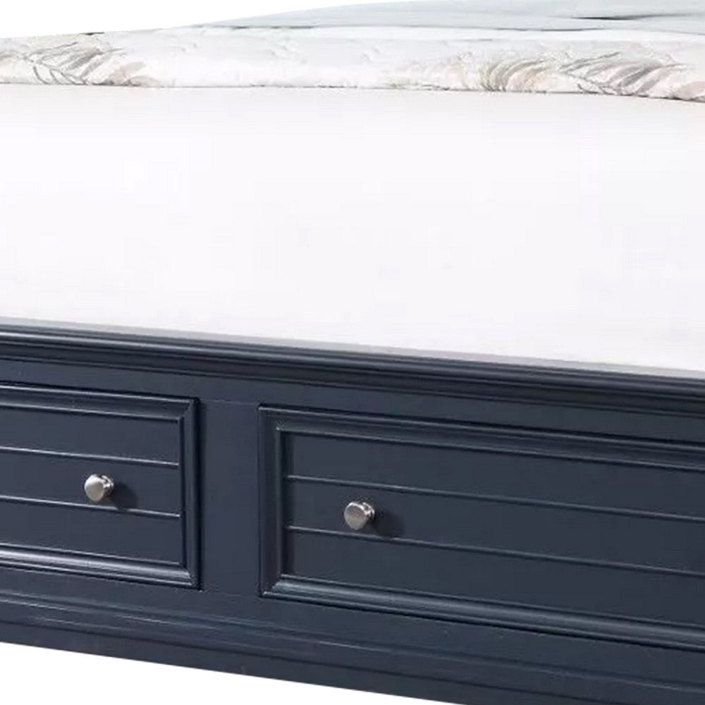 Zeny Queen Bed w Storage Drawers | Panel Headboard | Blue Wood BM342601