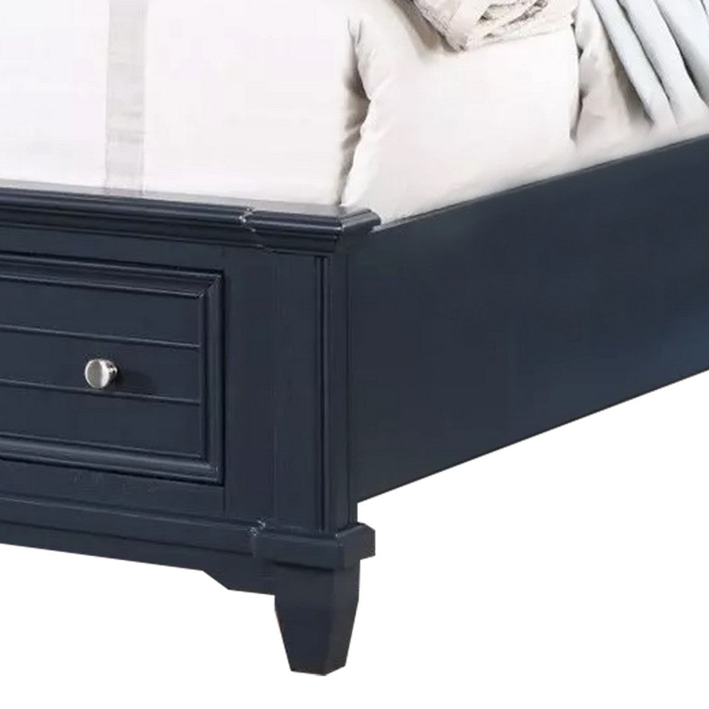 Zeny Queen Bed w Storage Drawers | Panel Headboard | Blue Wood BM342601