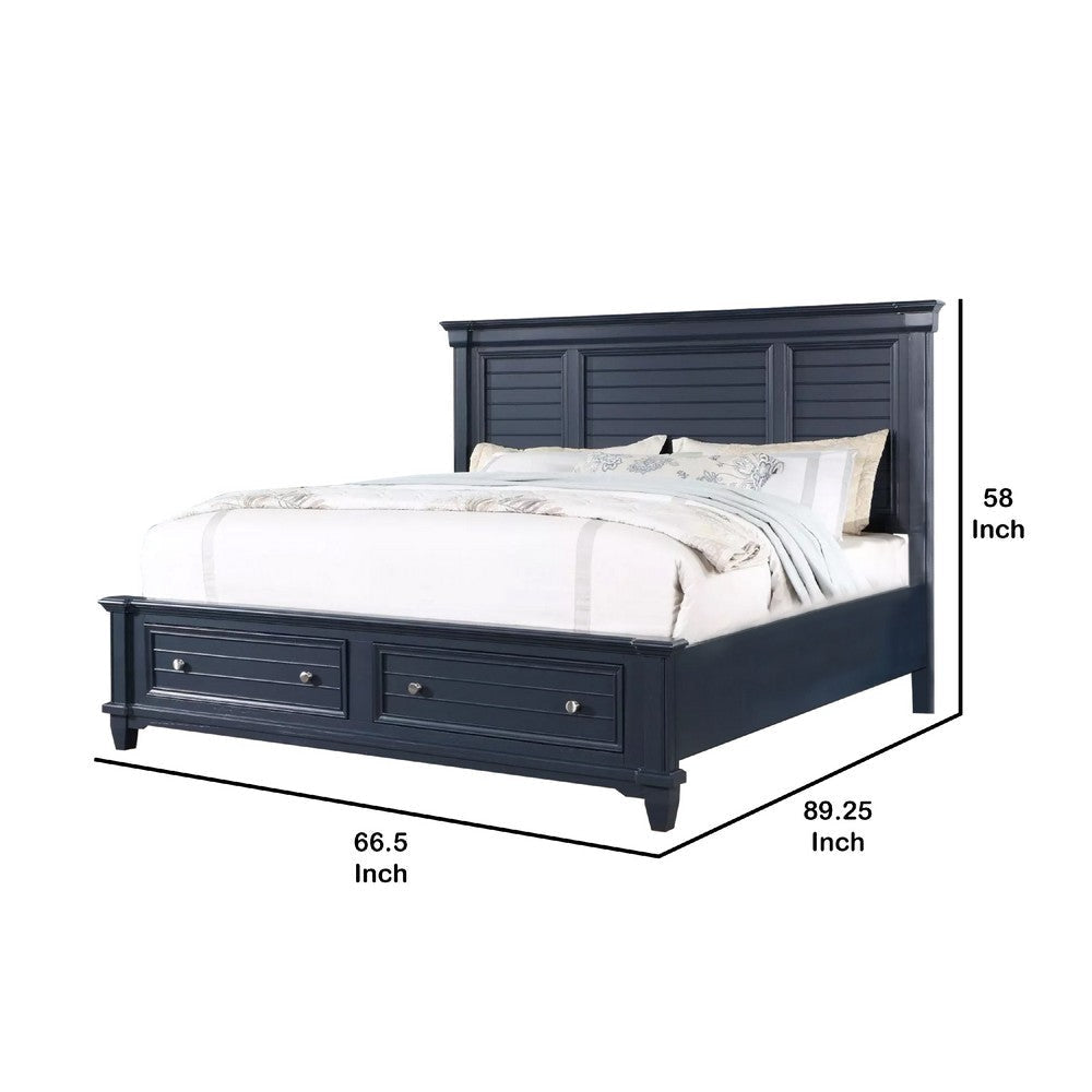 Zeny Queen Bed w Storage Drawers | Panel Headboard | Blue Wood BM342601