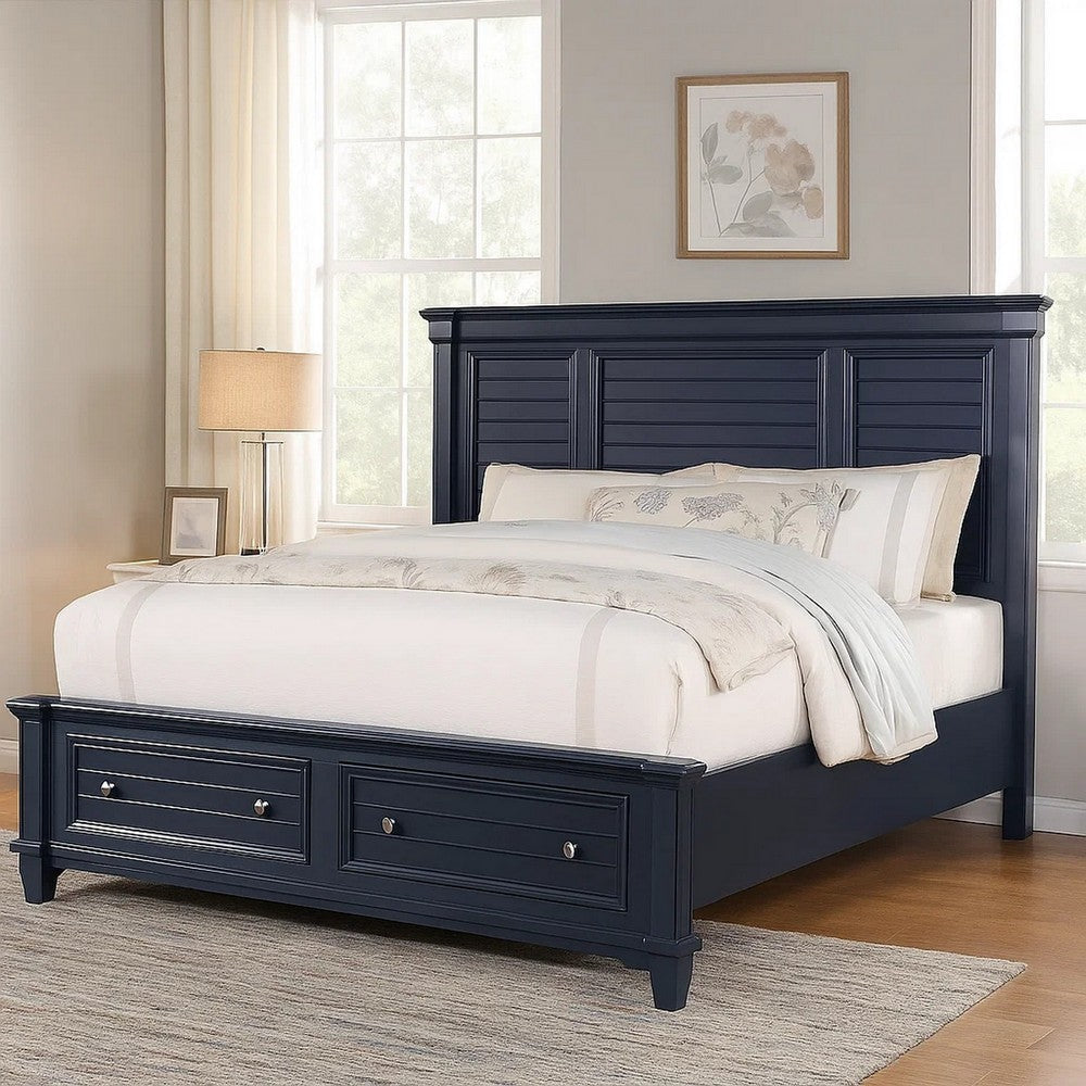 Zeny Queen Bed w Storage Drawers | Panel Headboard | Blue Wood BM342601