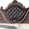 Prio Queen Bed w Carved Details | Brown Button Tufted Faux Leather BM342603