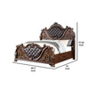 Prio Queen Bed w Carved Details | Brown Button Tufted Faux Leather BM342603