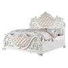 Prio King Bed w Carved Details | White Button Tufted Faux Leather