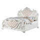 Prio King Bed w Carved Details | White Button Tufted Faux Leather