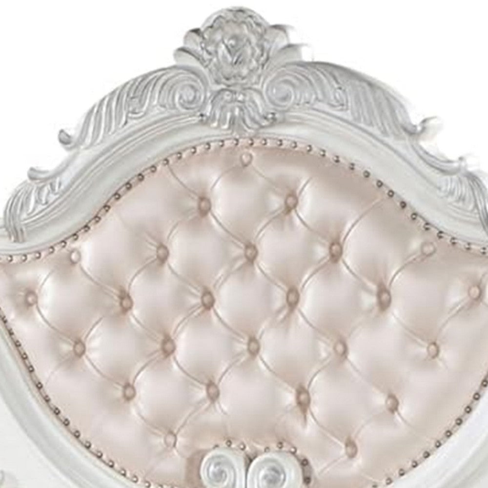 Prio King Bed w Carved Details | White Button Tufted Faux Leather BM342604