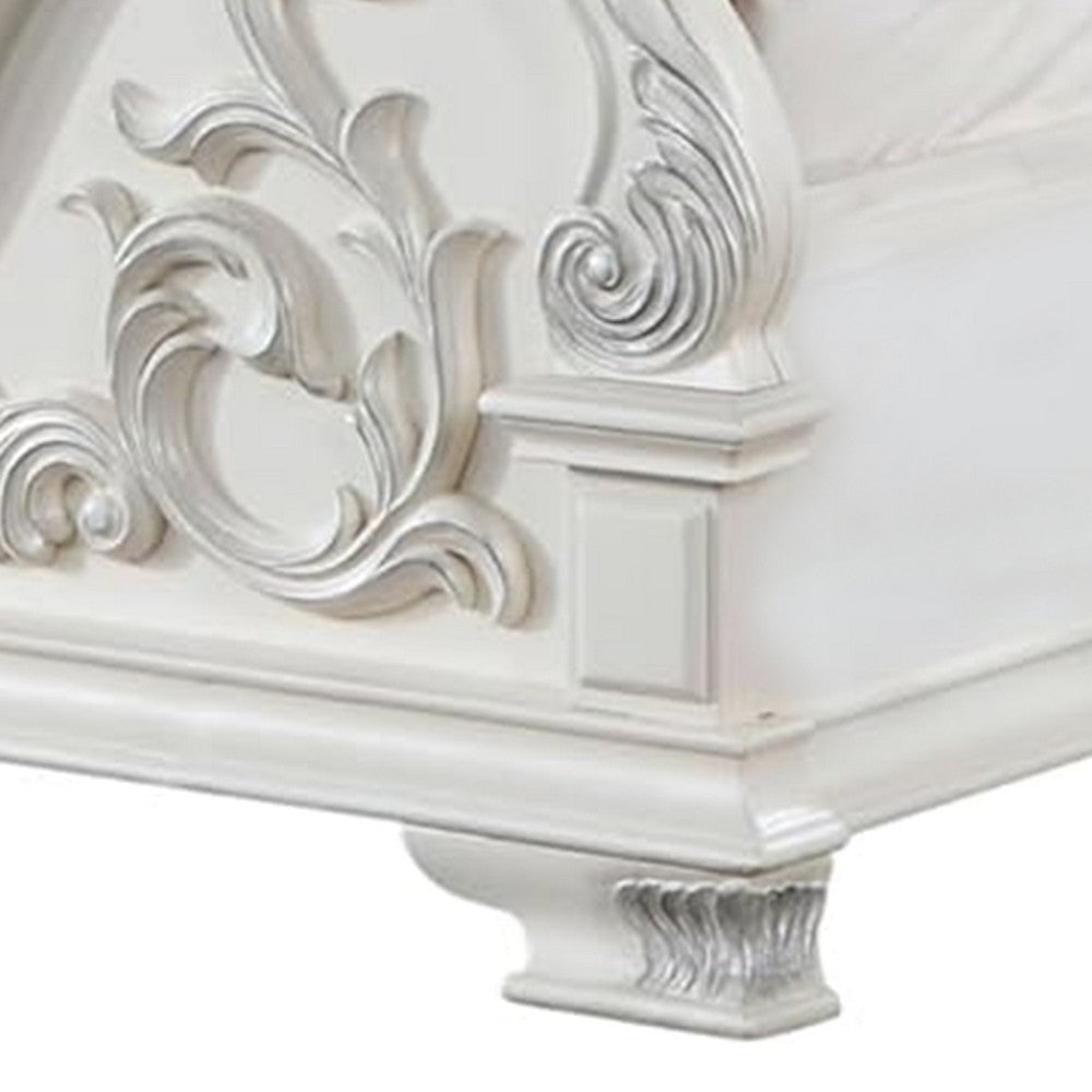 Prio King Bed w Carved Details | White Button Tufted Faux Leather BM342604