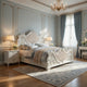 Prio King Bed w Carved Details | White Button Tufted Faux Leather