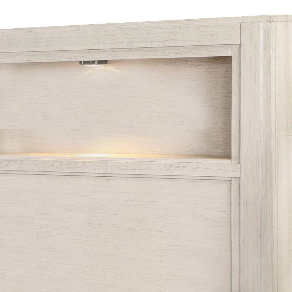 Mimy Queen Bed w Bookcase Headboard | Footboard Storage | White Wood BM342605