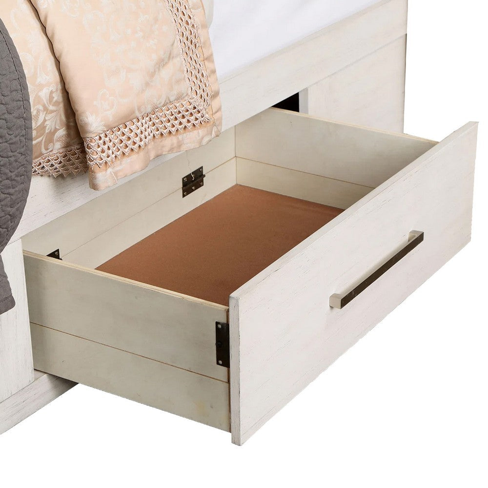Mimy Queen Bed w Bookcase Headboard | Footboard Storage | White Wood BM342605