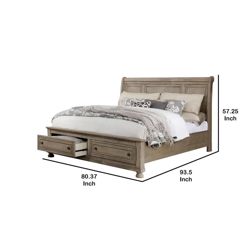 Ava King Bed w Footboard Storage & Bun Feet | Gray Solid Wood BM342606