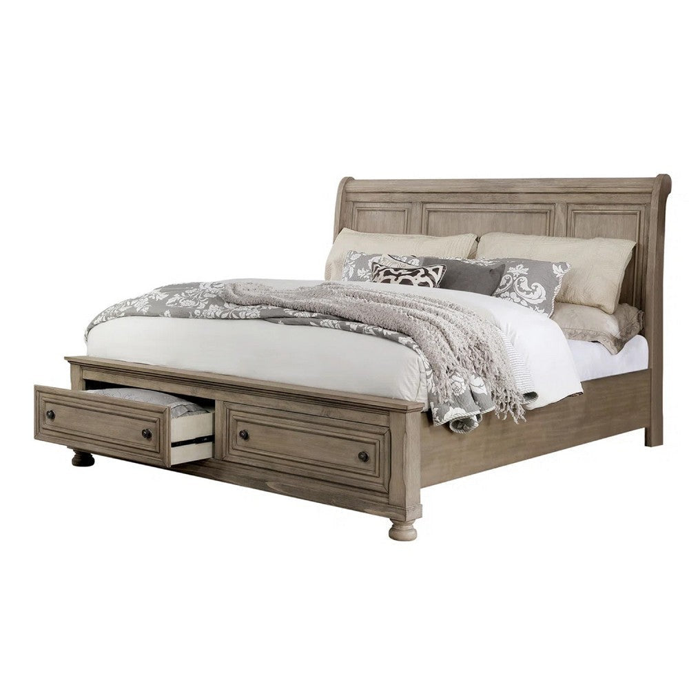 Ava King Bed w Footboard Storage & Bun Feet | Gray Solid Wood BM342606