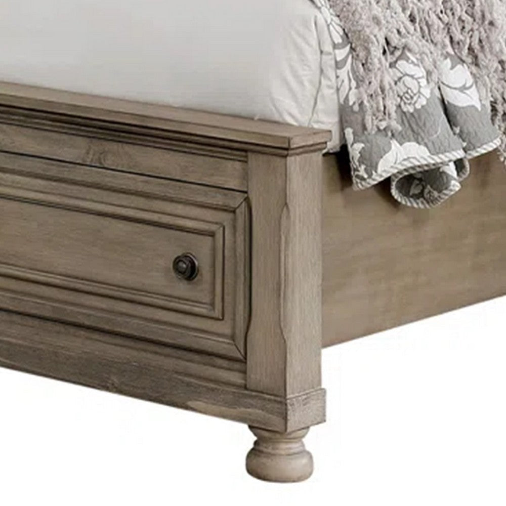 Ava Queen Bed w Footboard Storage & Bun Feet | Gray Solid Wood BM342607