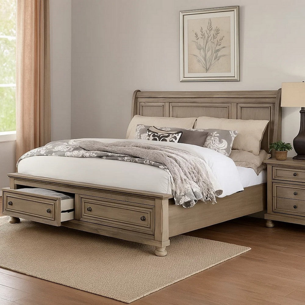 Ava Queen Bed w Footboard Storage & Bun Feet | Gray Solid Wood BM342607