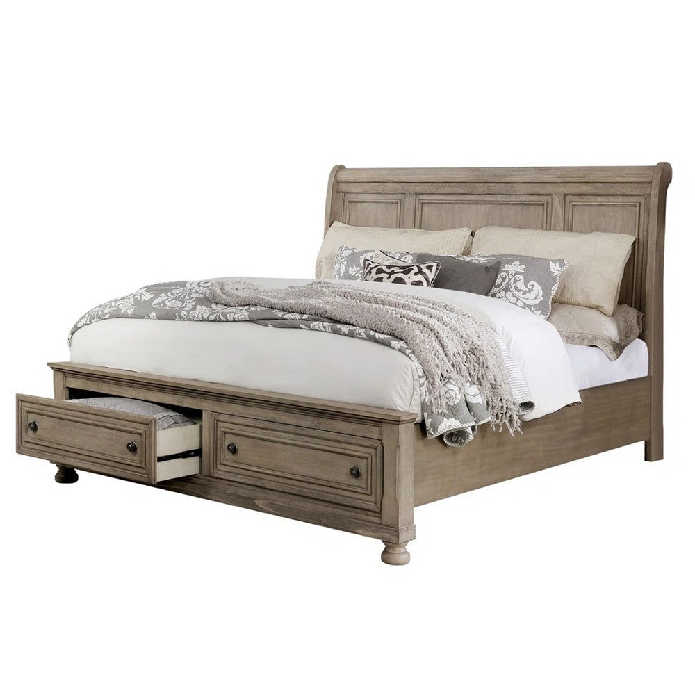 Ava Queen Bed w Footboard Storage & Bun Feet | Gray Solid Wood BM342607