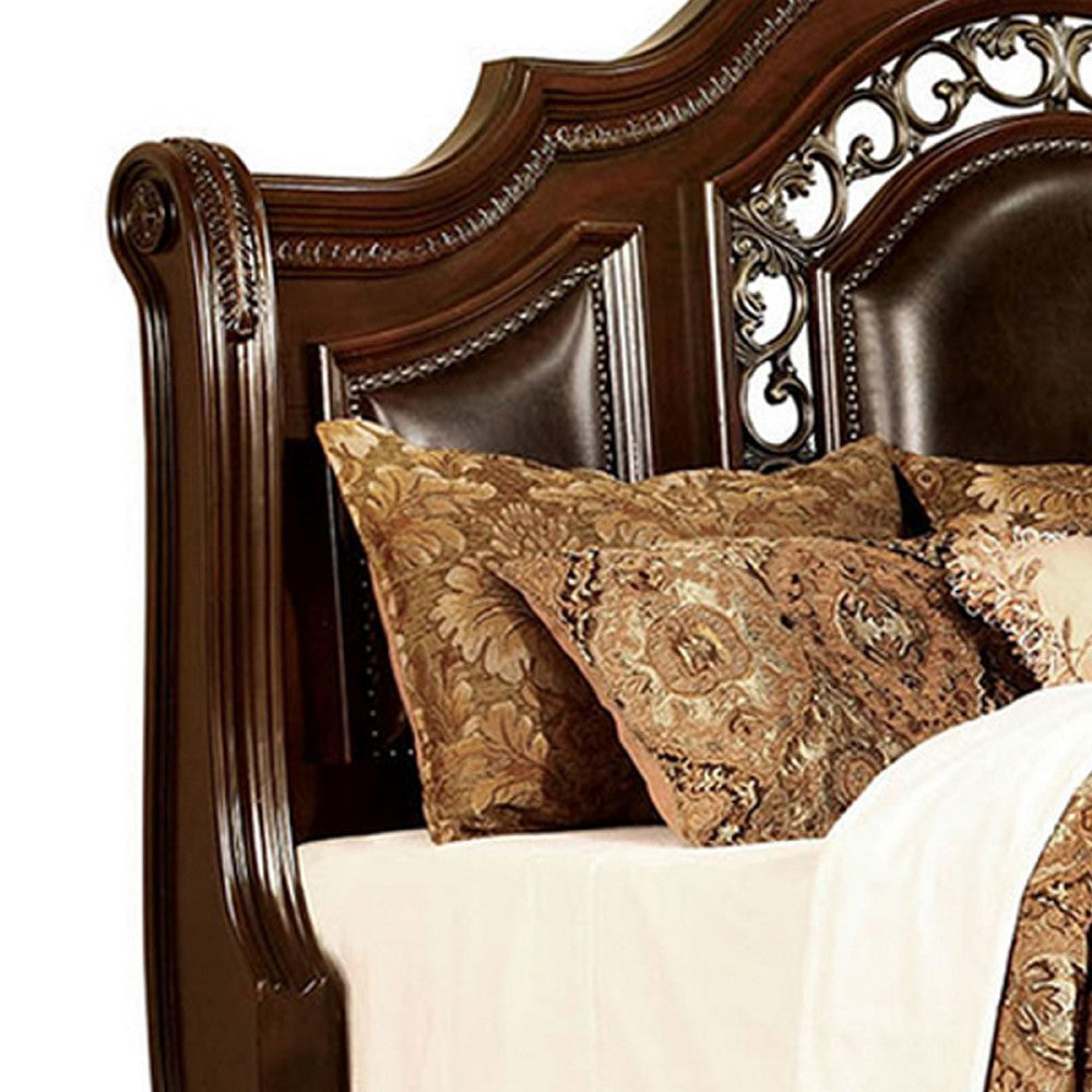 Fleur Queen Bed | Padded Headboard | Bun-Feet |Cherry Espresso Brown BM342609