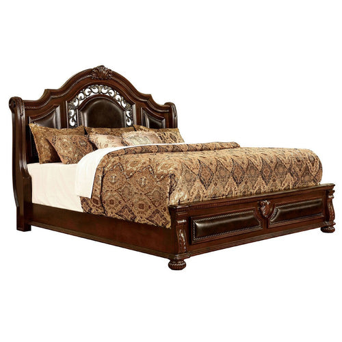 Fleur Queen Bed | Padded Headboard | Bun-Feet |Cherry Espresso Brown