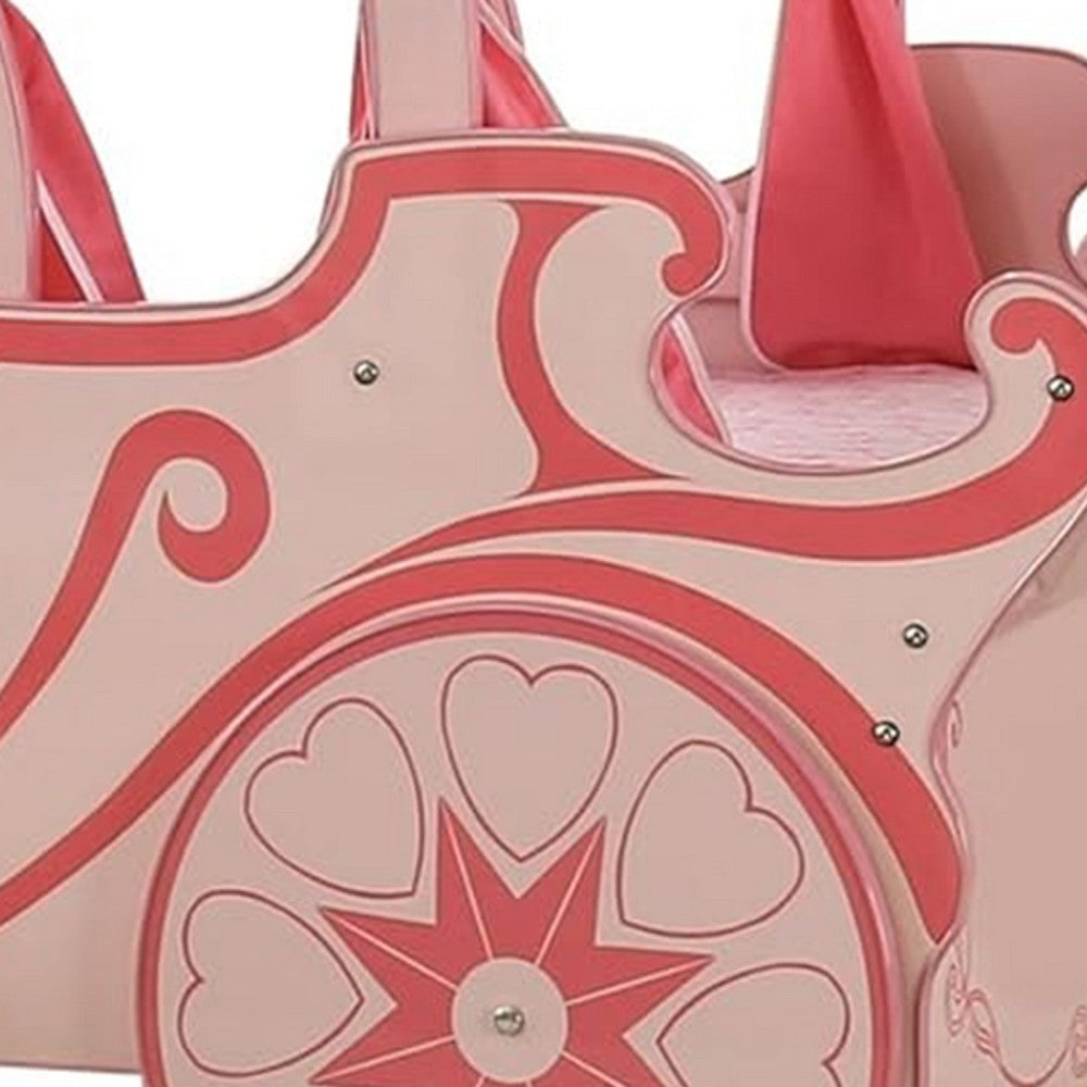Arine Kids Twin Bed in Pumpkin Carriage Design | High Gloss Pink Wood BM342610