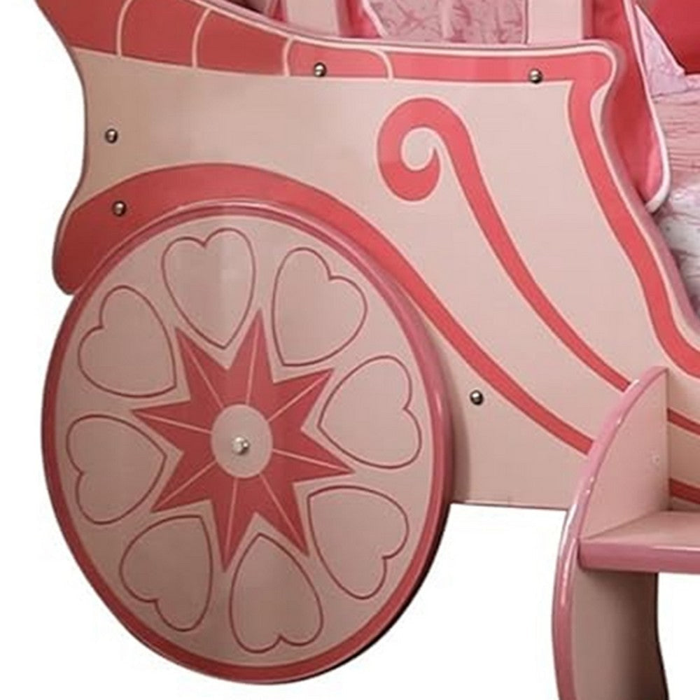 Arine Kids Twin Bed in Pumpkin Carriage Design | High Gloss Pink Wood BM342610