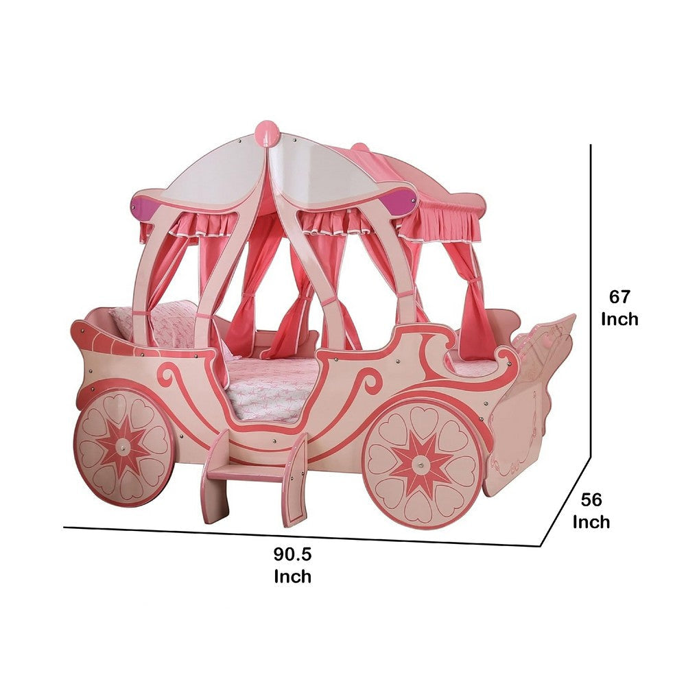 Arine Kids Twin Bed in Pumpkin Carriage Design | High Gloss Pink Wood BM342610