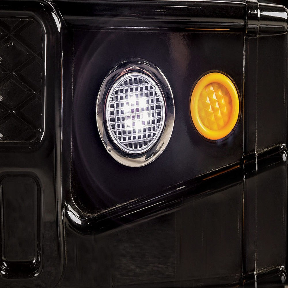 Jacky Kids Twin Bed w Off-Road Car Design | LED Headlights | Black Wood
