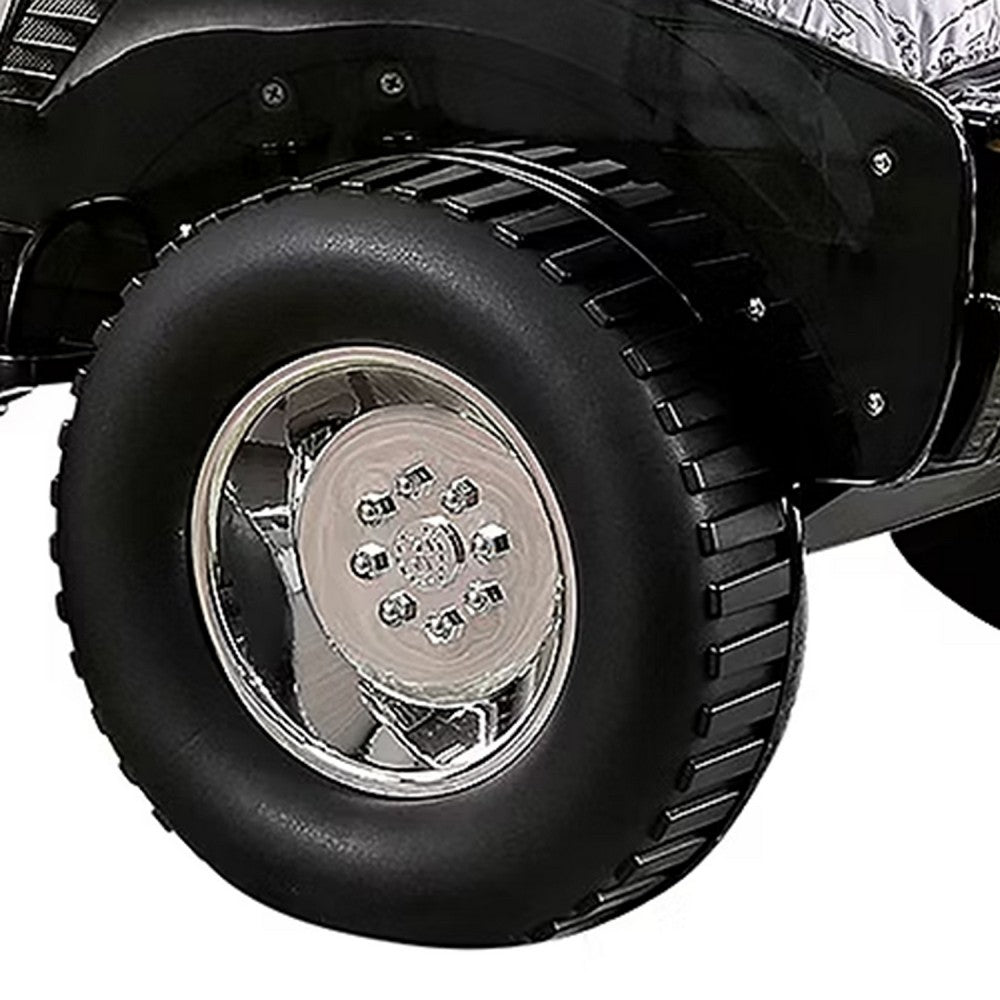 Jacky Kids Twin Bed w Off-Road Car Design | LED Headlights | Black Wood