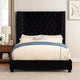 Rozy Queen Bed w Wingback Headboard | Nailhead Trim | Black Upholstery