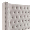 Rozy King Bed w Wingback Tall Headboard | Nailheads | Ivory Upholstery BM342614