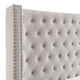 Rozy King Bed w Wingback Tall Headboard | Nailheads | Ivory Upholstery BM342614