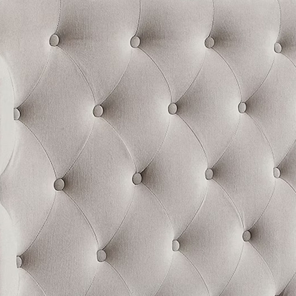 Rozy King Bed w Wingback Tall Headboard | Nailheads | Ivory Upholstery BM342614