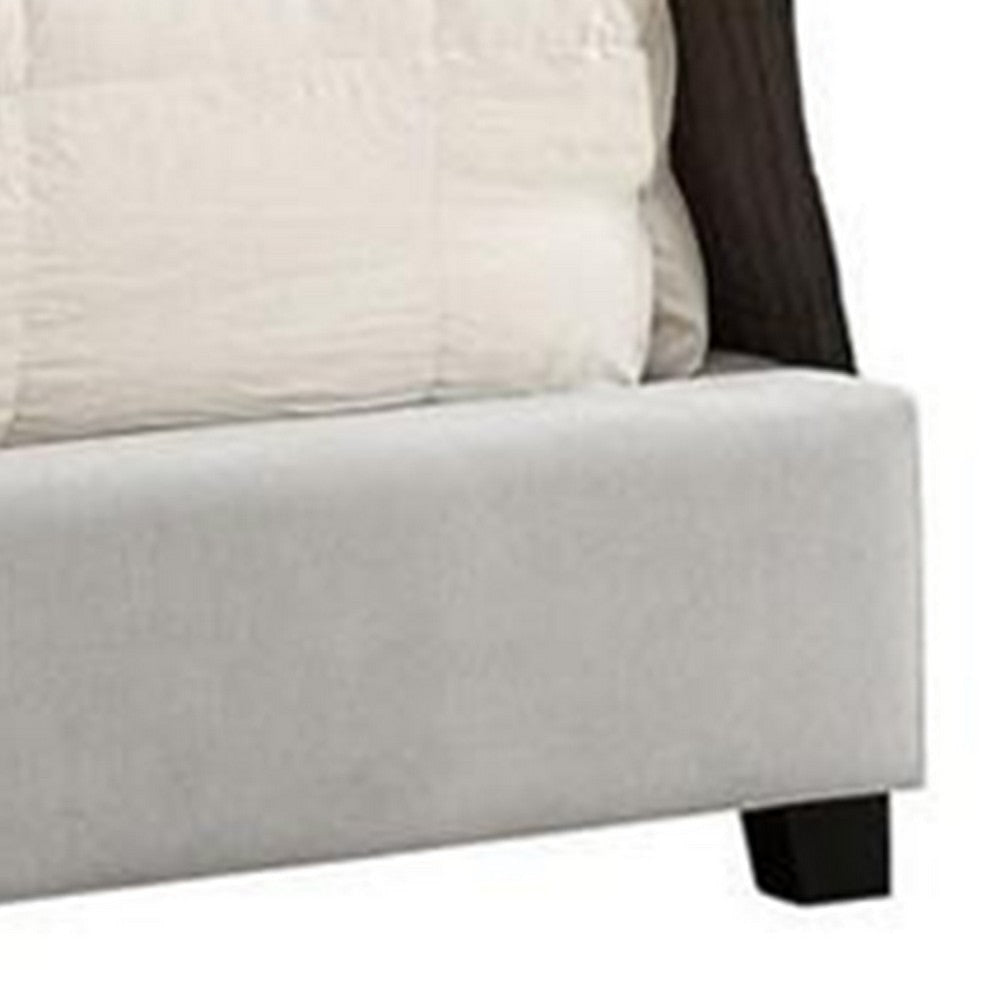 Rozy King Bed w Wingback Tall Headboard | Nailheads | Ivory Upholstery BM342614