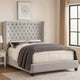 Rozy King Bed w Wingback Tall Headboard | Nailheads | Ivory Upholstery BM342614