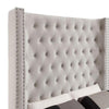 Rozy Queen Bed w Wingback Tall Headboard | Nailhead| Ivory Upholstery BM342615