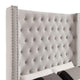 Rozy Queen Bed w Wingback Tall Headboard | Nailhead| Ivory Upholstery BM342615