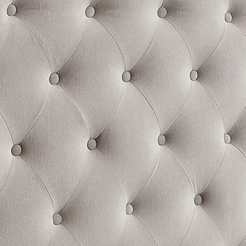 Rozy Queen Bed w Wingback Tall Headboard | Nailhead| Ivory Upholstery BM342615