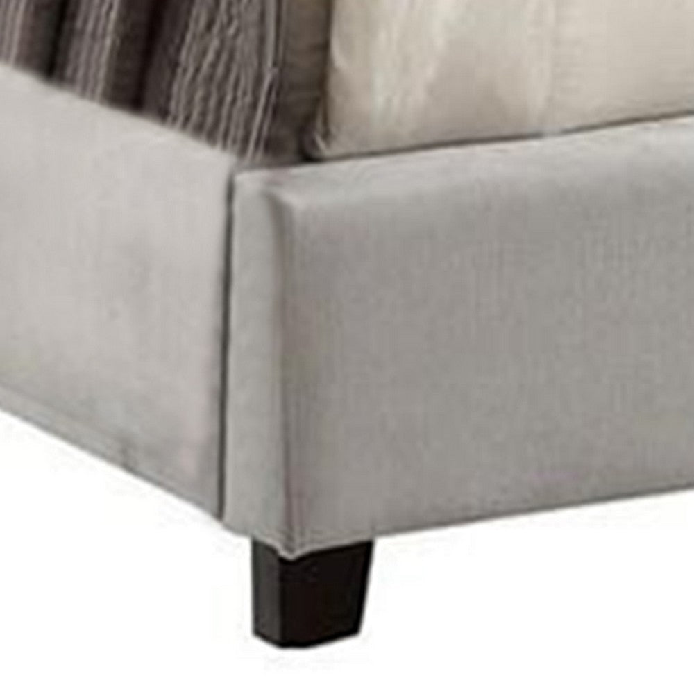 Rozy Queen Bed w Wingback Tall Headboard | Nailhead| Ivory Upholstery BM342615
