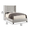 Rozy Queen Bed w Wingback Tall Headboard | Nailhead| Ivory Upholstery BM342615