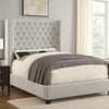 Rozy Queen Bed w Wingback Tall Headboard | Nailhead| Ivory Upholstery BM342615