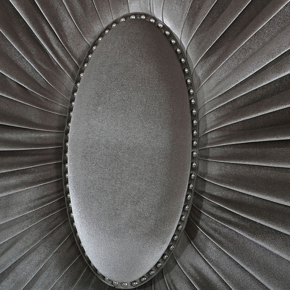 Xan Cal. King Bed | Silver Wood | Gray Pleated Velvet Upholstery BM342616