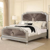 Xan Cal. King Bed | Silver Wood | Gray Pleated Velvet Upholstery