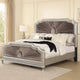 Xan Cal. King Bed | Silver Wood | Gray Pleated Velvet Upholstery