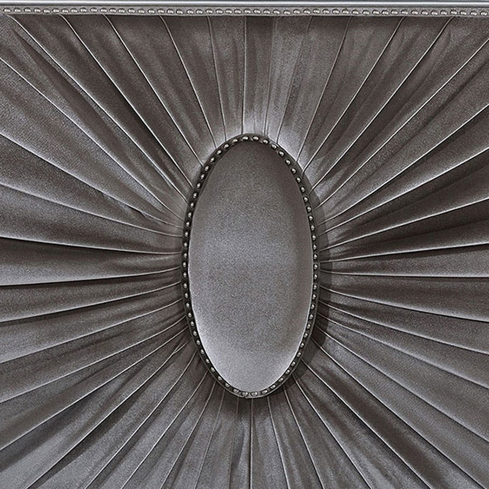 Xan Queen Bed | Silver Wood | Gray Pleated Velvet Upholstery BM342618