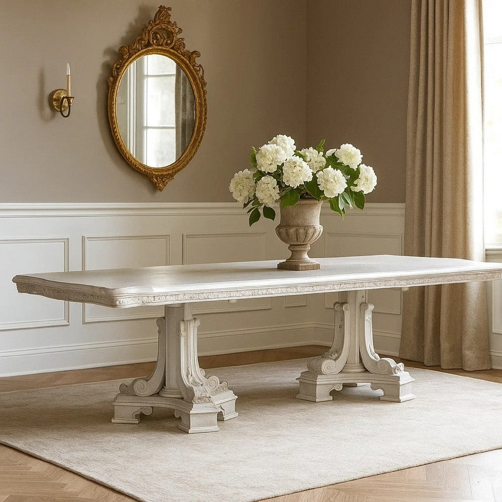 Miamy Dining Table | 78-114" Extendable 6-12 Seater | Ivory Pedestal Base