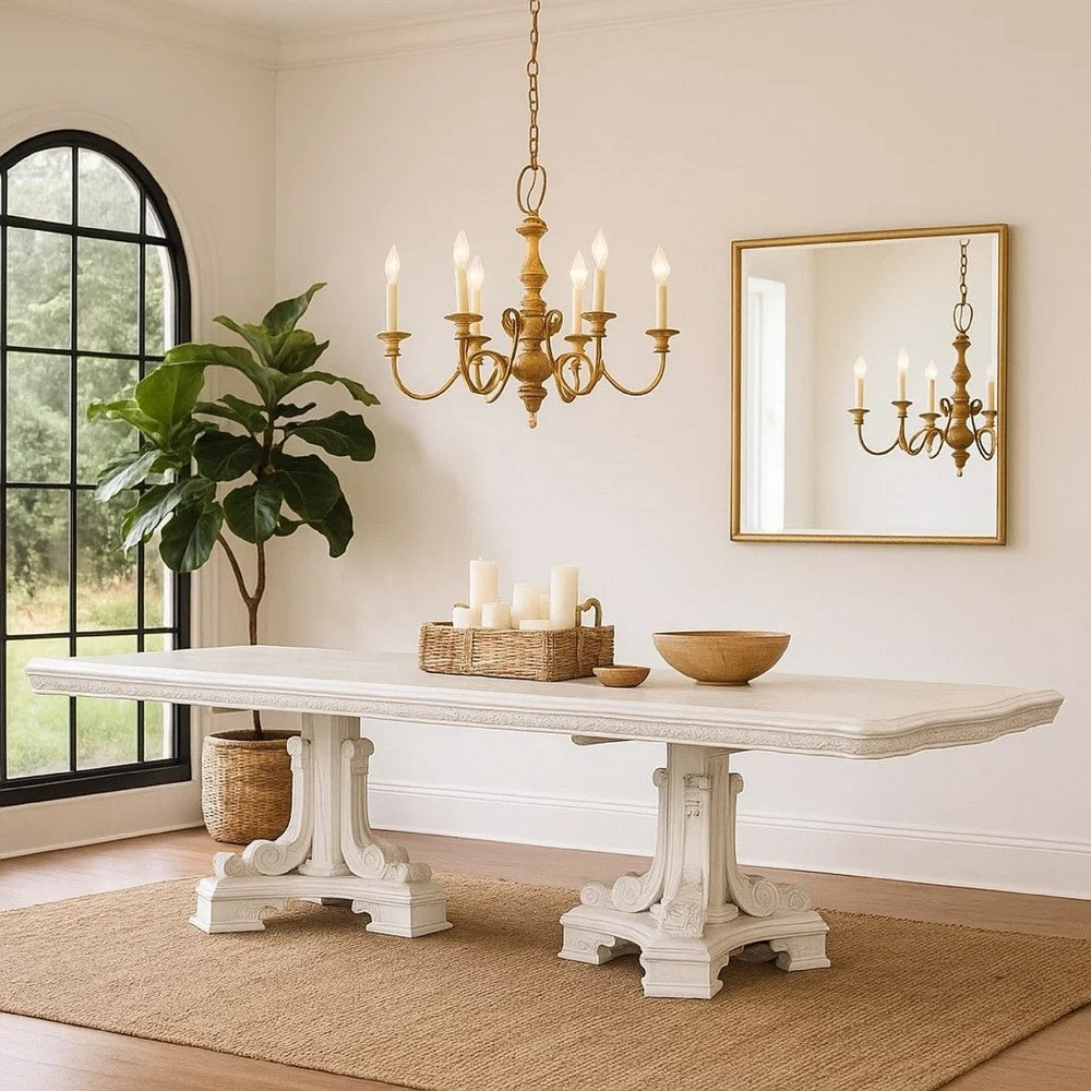 Miamy Dining Table | 78-114" Extendable 6-12 Seater | Ivory Pedestal Base