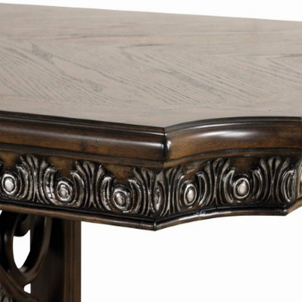 Naddy Dining Table | 80-112’’ Extendable Top | Dark Brown Floral Motifs BM342620