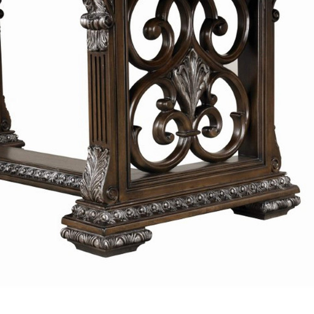 Naddy Dining Table | 80-112’’ Extendable Top | Dark Brown Floral Motifs BM342620