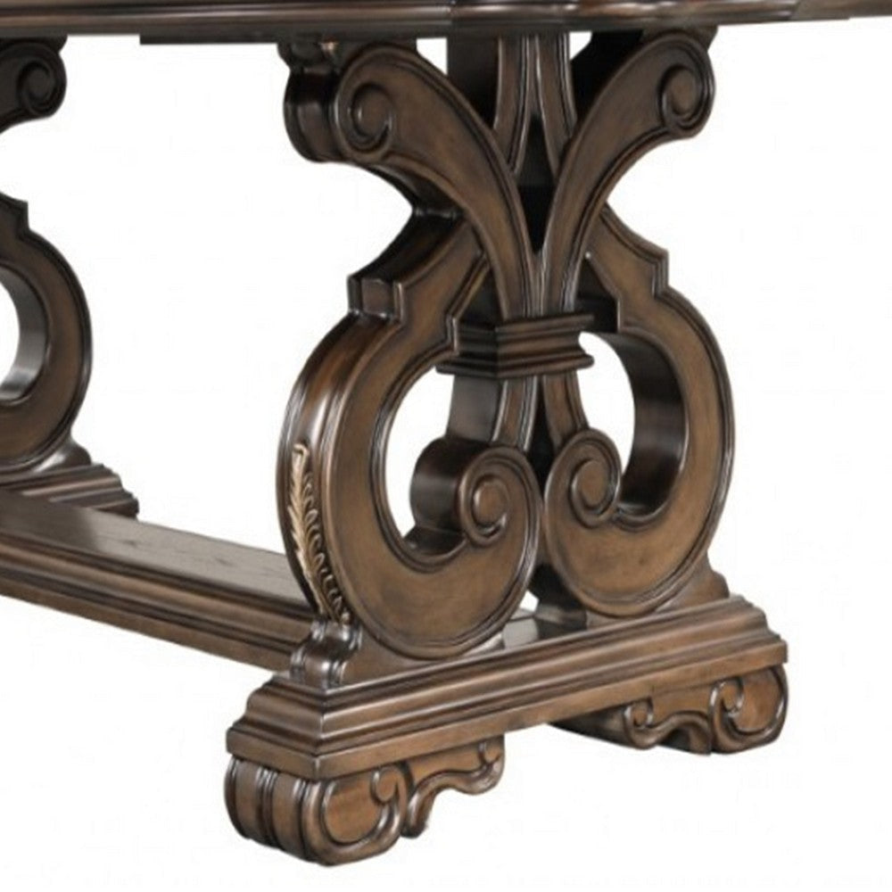 Leova Dining Table | 80-114’’ Extendable Top | Dark Brown Corbel Base BM342621