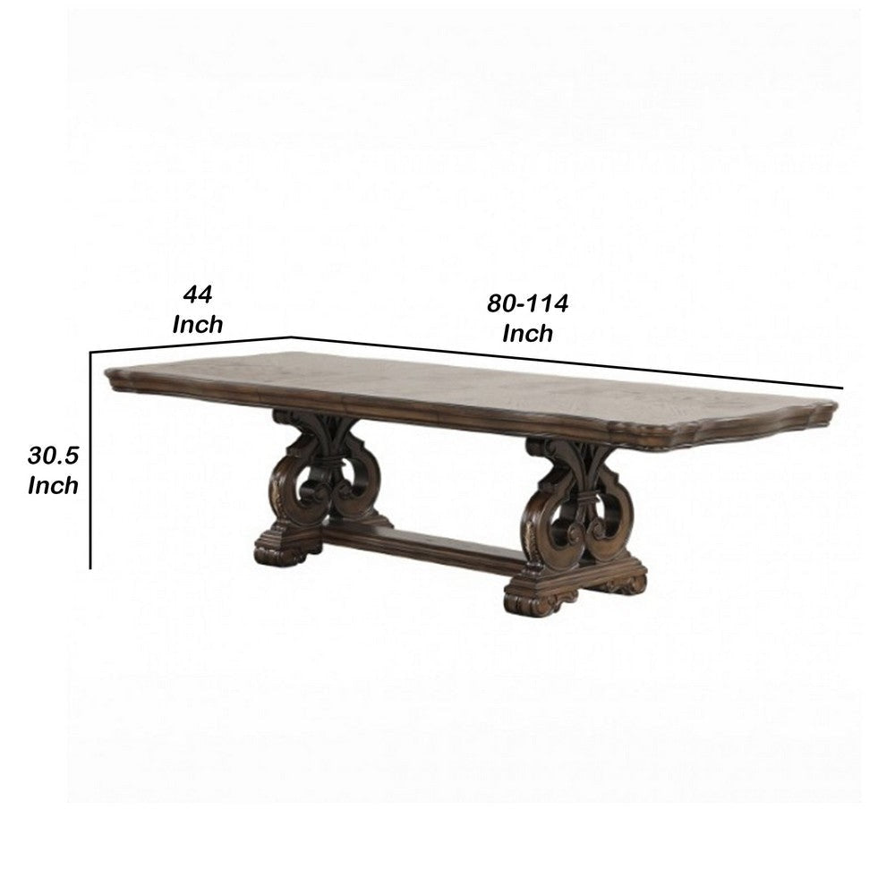 Leova Dining Table | 80-114’’ Extendable Top | Dark Brown Corbel Base BM342621